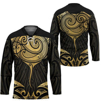 Gold Black New Zealand Manta Ray Hockey Jersey Aotearoa Maori Haehae LT14 - Polynesian Pride
