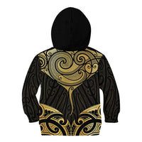 Gold Black New Zealand Manta Ray Kid Hoodie Aotearoa Maori Haehae LT14 - Polynesian Pride