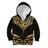 Gold Black New Zealand Manta Ray Kid Hoodie Aotearoa Maori Haehae LT14 Zip Hoodie Black - Polynesian Pride