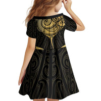 Gold Black New Zealand Manta Ray Kid Short Sleeve Dress Aotearoa Maori Haehae LT14 - Polynesian Pride