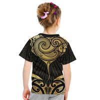 Gold Black New Zealand Manta Ray Kid T Shirt Aotearoa Maori Haehae LT14 - Polynesian Pride