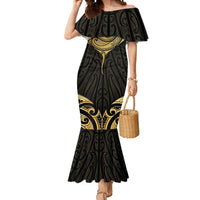 Gold Black New Zealand Manta Ray Mermaid Dress Aotearoa Maori Haehae LT14 Women Black - Polynesian Pride