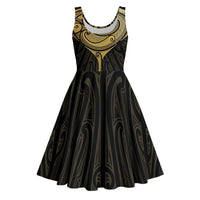 Gold Black New Zealand Manta Ray Midi Dress Aotearoa Maori Haehae LT14 Black - Polynesian Pride