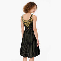 Gold Black New Zealand Manta Ray Midi Dress Aotearoa Maori Haehae LT14 - Polynesian Pride