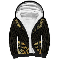 Gold Black New Zealand Manta Ray Sherpa Hoodie Aotearoa Maori Haehae LT14 Unisex Black - Polynesian Pride