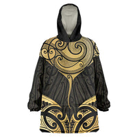 Gold Black New Zealand Manta Ray Wearable Blanket Hoodie Aotearoa Maori Haehae LT14 One Size Black - Polynesian Pride