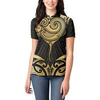 Gold Black New Zealand Manta Ray Women Polo Shirt Aotearoa Maori Haehae LT14 - Polynesian Pride