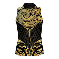 Gold Black New Zealand Manta Ray Women Sleeveless Polo Shirt Aotearoa Maori Haehae LT14 - Polynesian Pride