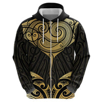 Gold Black New Zealand Manta Ray Zip Hoodie Aotearoa Maori Haehae LT14 - Polynesian Pride