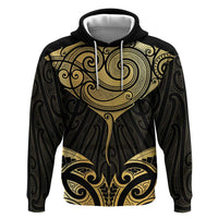 Gold Black New Zealand Manta Ray Zip Hoodie Aotearoa Maori Haehae LT14 Pullover Hoodie Black - Polynesian Pride