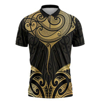 Gold Black New Zealand Manta Ray Zipper Polo Shirt Aotearoa Maori Haehae LT14 Black - Polynesian Pride