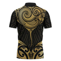Gold Black New Zealand Manta Ray Zipper Polo Shirt Aotearoa Maori Haehae LT14 - Polynesian Pride