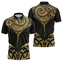 Gold Black New Zealand Manta Ray Zipper Polo Shirt Aotearoa Maori Haehae LT14 - Polynesian Pride