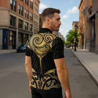 Gold Black New Zealand Manta Ray Zipper Polo Shirt Aotearoa Maori Haehae LT14 - Polynesian Pride
