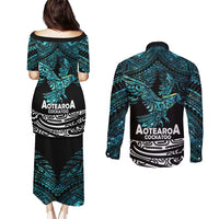 New Zealand Sulphur-crested Cockatoo Couples Matching Puletasi and Long Sleeve Button Shirt Aotearoa Maori Mix Paua Shell LT14 - Polynesian Pride