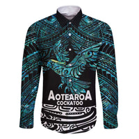 New Zealand Sulphur-crested Cockatoo Family Matching Summer Maxi Dress and Hawaiian Shirt Aotearoa Maori Mix Paua Shell LT14 Dad's Shirt - Long Sleeve Turquoise - Polynesian Pride