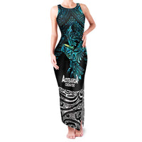 New Zealand Sulphur-crested Cockatoo Family Matching Tank Maxi Dress and Hawaiian Shirt Aotearoa Maori Mix Paua Shell LT14 Mom's Dress Turquoise - Polynesian Pride