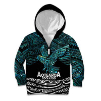 New Zealand Sulphur-crested Cockatoo Kid Hoodie Aotearoa Maori Mix Paua Shell LT14 Zip Hoodie Turquoise - Polynesian Pride