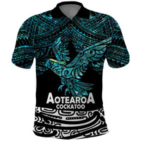 New Zealand Sulphur-crested Cockatoo Polo Shirt Aotearoa Maori Mix Paua Shell LT14 Turquoise - Polynesian Pride