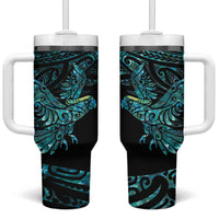 New Zealand Sulphur-crested Cockatoo Tumbler With Handle Aotearoa Maori Mix Paua Shell LT14 One Size: 40 oz Turquoise - Polynesian Pride