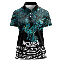 New Zealand Sulphur-crested Cockatoo Women Polo Shirt Aotearoa Maori Mix Paua Shell LT14 Female Turquoise - Polynesian Pride