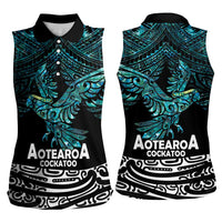 New Zealand Sulphur-crested Cockatoo Women Sleeveless Polo Shirt Aotearoa Maori Mix Paua Shell LT14 - Polynesian Pride