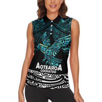 New Zealand Sulphur-crested Cockatoo Women Sleeveless Polo Shirt Aotearoa Maori Mix Paua Shell LT14 - Polynesian Pride