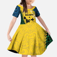 Malampa Province Family Matching Off Shoulder Maxi Dress and Hawaiian Shirt Vanuatu Map - Plumeria Flag Color LT14 Daughter's Dress Yellow - Polynesian Pride