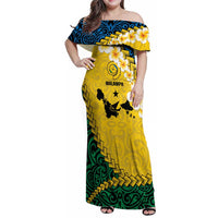 Malampa Province Family Matching Off Shoulder Maxi Dress and Hawaiian Shirt Vanuatu Map - Plumeria Flag Color LT14 Mom's Dress Yellow - Polynesian Pride