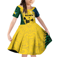 Malampa Province Family Matching Off Shoulder Short Dress and Hawaiian Shirt Vanuatu Map - Plumeria Flag Color LT14 Daughter's Dress Yellow - Polynesian Pride