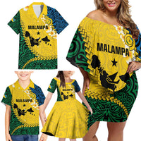 Malampa Province Family Matching Off Shoulder Short Dress and Hawaiian Shirt Vanuatu Map - Plumeria Flag Color LT14 - Polynesian Pride