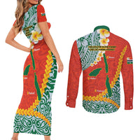 Penama Province Couples Matching Short Sleeve Bodycon Dress and Long Sleeve Button Shirt Vanuatu Map - Plumeria Flag Color LT14 - Polynesian Pride