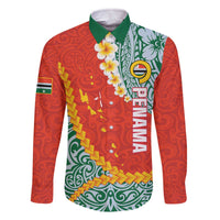 Penama Province Family Matching Off The Shoulder Long Sleeve Dress and Hawaiian Shirt Vanuatu Map - Plumeria Flag Color LT14 Dad's Shirt - Long Sleeve Red - Polynesian Pride