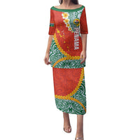 Penama Province Family Matching Puletasi and Hawaiian Shirt Vanuatu Map - Plumeria Flag Color LT14 Mom's Dress Red - Polynesian Pride