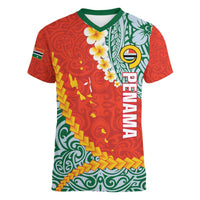 Penama Province Women V-Neck T-Shirt Vanuatu Map - Plumeria Flag Color LT14 Female Red - Polynesian Pride