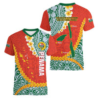 Penama Province Women V-Neck T-Shirt Vanuatu Map - Plumeria Flag Color LT14 - Polynesian Pride