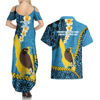 Sanma Province Couples Matching Summer Maxi Dress and Hawaiian Shirt Vanuatu Pattern Myna Bird - Plumeria Flag Color LT14 - Polynesian Pride