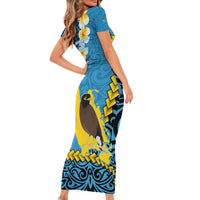 Sanma Province Short Sleeve Bodycon Dress Vanuatu Pattern Myna Bird - Plumeria Flag Color LT14 - Polynesian Pride