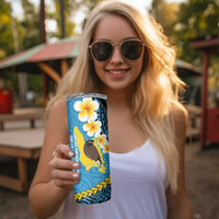 Sanma Province Skinny Tumbler Vanuatu Pattern Myna Bird With Plumeria Flag Color LT14 - Polynesian Pride