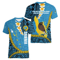 Sanma Province Women V-Neck T-Shirt Vanuatu Pattern Myna Bird - Plumeria Flag Color LT14 - Polynesian Pride