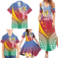 Shefa Province Family Matching Summer Maxi Dress and Hawaiian Shirt Vanuatu Pattern Map - Plumeria Flag Color LT14 - Polynesian Pride