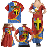 Tafea Province Family Matching Summer Maxi Dress and Hawaiian Shirt Vanuatu Pattern Map - Plumeria Flag Color LT14 - Polynesian Pride