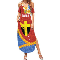 Tafea Province Family Matching Summer Maxi Dress and Hawaiian Shirt Vanuatu Pattern Map - Plumeria Flag Color LT14 Mom's Dress Red - Polynesian Pride