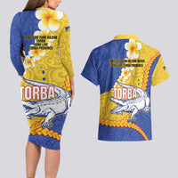 Torba Province Couples Matching Long Sleeve Bodycon Dress and Hawaiian Shirt Vanuatu Pattern Crocodile - Plumeria Flag Color LT14 - Polynesian Pride