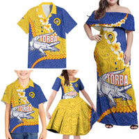 Torba Province Family Matching Off Shoulder Maxi Dress and Hawaiian Shirt Vanuatu Pattern Crocodile - Plumeria Flag Color LT14 - Polynesian Pride