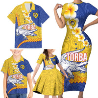 Torba Province Family Matching Short Sleeve Bodycon Dress and Hawaiian Shirt Vanuatu Pattern Crocodile - Plumeria Flag Color LT14 - Polynesian Pride