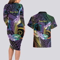 Personalized Polynesian Memorial Couples Matching Long Sleeve Bodycon Dress and Hawaiian Shirt Dragonflies Appear When Angels Are Near LT14 - Polynesian Pride