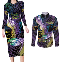 Personalized Polynesian Memorial Couples Matching Long Sleeve Bodycon Dress and Long Sleeve Button Shirt Dragonflies Appear When Angels Are Near LT14 Colorful - Polynesian Pride