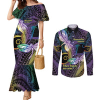 Personalized Polynesian Memorial Couples Matching Mermaid Dress and Long Sleeve Button Shirt Dragonflies Appear When Angels Are Near LT14 Colorful - Polynesian Pride