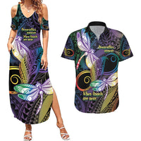 Personalized Polynesian Memorial Couples Matching Summer Maxi Dress and Hawaiian Shirt Dragonflies Appear When Angels Are Near LT14 Colorful - Polynesian Pride